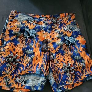 Express Men's Blue and Orange Fish Print Shorts